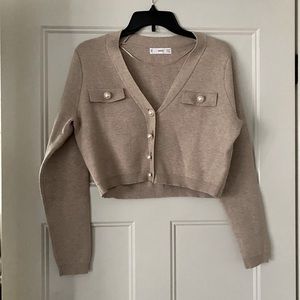 Mango tan pearl button cardigan